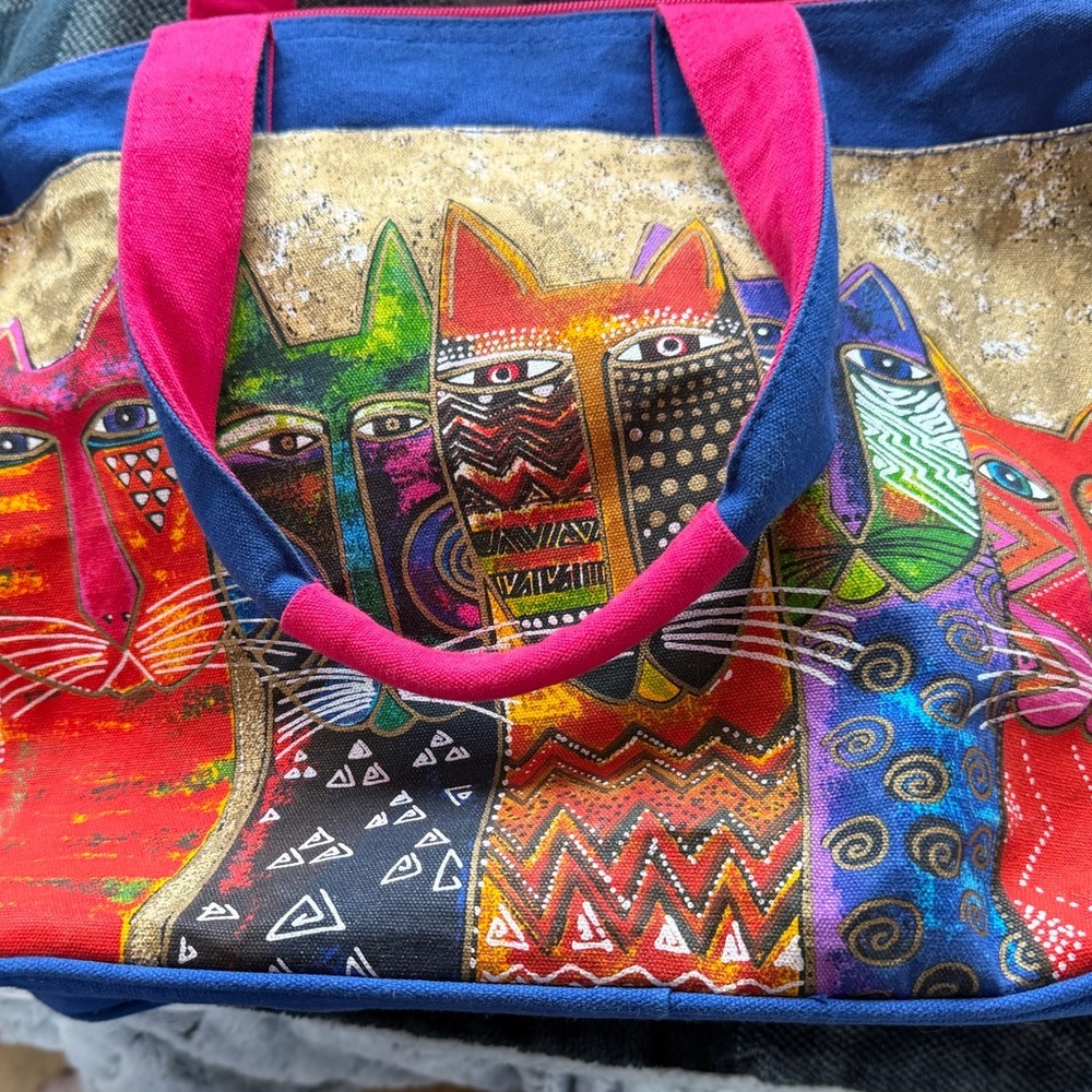 Laurel Burch Colourful Cats Canvas Tote Bag | Zippered - Picture 3 of 9